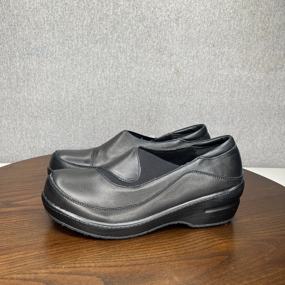 Spring Step Shoes Women's 7 W Black Leather Clog Comfort Wedge Slip On Loafer